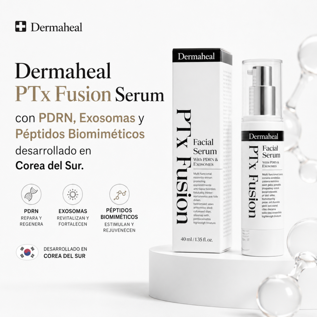 Dermaheal PTx Fusion Serum 30 ml con PDRN, Exosomas de Panax Ginseng y Péptidos Biomiméticos desarrollado en Corea del Sur.